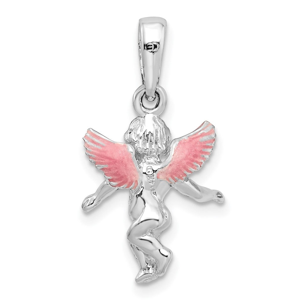 FJC Finejewelers 925 Sterling Silver Rhodium Plated Polished 3D Enameled Angel Charm 23 x 12 mm