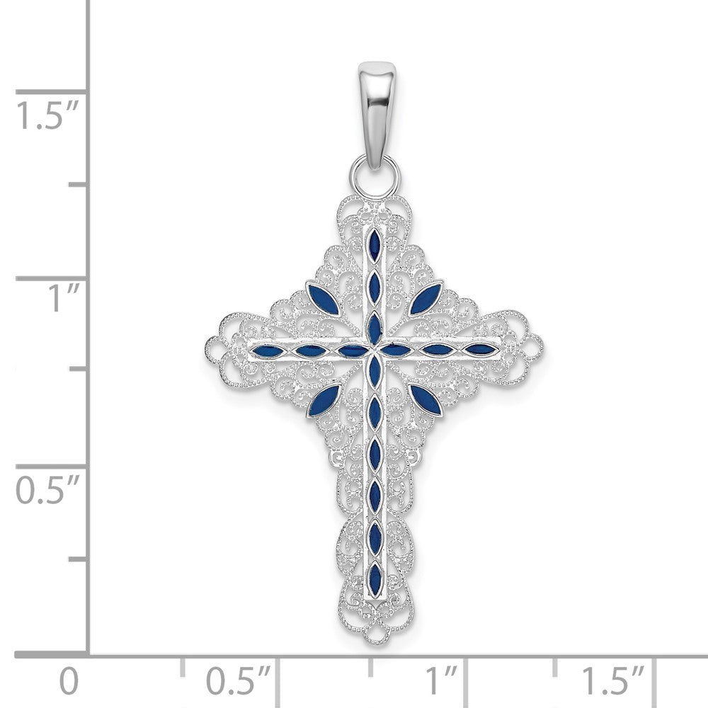 FJC Finejewelers 925 Sterling Silver Rhodium Plated Polished Enameled Filigree Cross Charm 22 mm