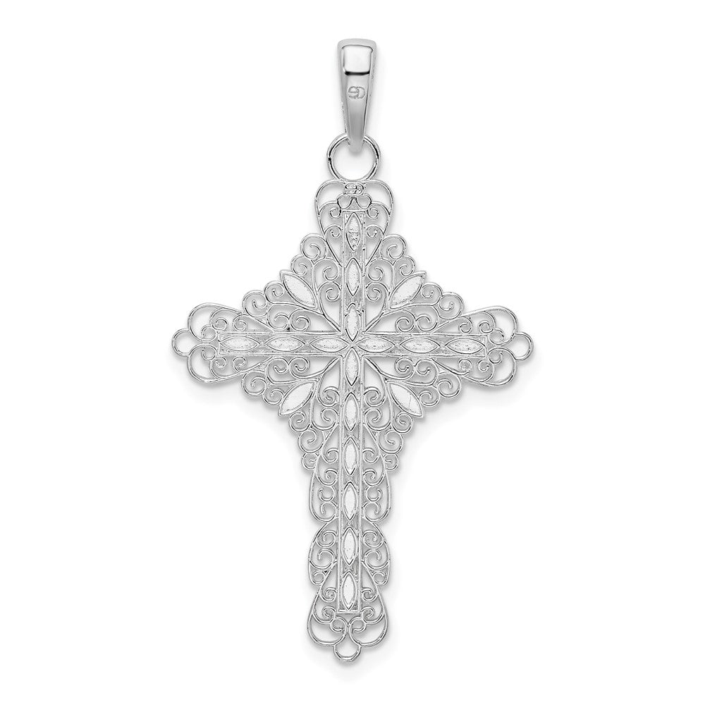 FJC Finejewelers 925 Sterling Silver Rhodium Plated Polished Enameled Filigree Cross Charm 22 mm