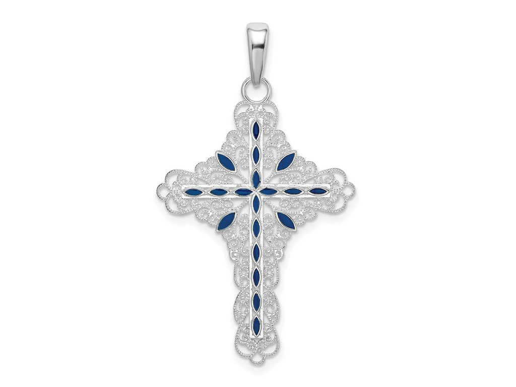 FJC Finejewelers 925 Sterling Silver Rhodium Plated Polished Enameled Filigree Cross Charm 22 mm
