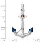 FJC Finejewelers 925 Sterling Silver Rhodium Plated Polished 3D Enameled Anchor Charm 38 x 23 mm