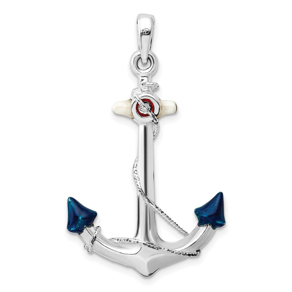 FJC Finejewelers 925 Sterling Silver Rhodium Plated Polished 3D Enameled Anchor Charm 38 x 23 mm