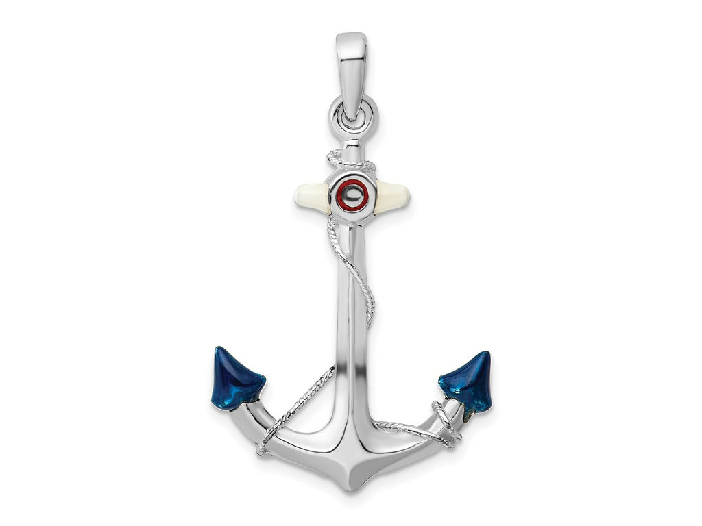 FJC Finejewelers 925 Sterling Silver Rhodium Plated Polished 3D Enameled Anchor Charm 38 x 23 mm