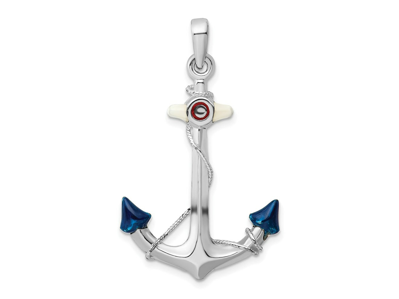 FJC Finejewelers 925 Sterling Silver Rhodium Plated Polished 3D Enameled Anchor Charm 38 x 23 mm