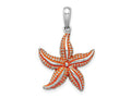 FJC Finejewelers 925 Sterling Silver Rhodium Plated Enameled Orange Starfish Charm 29 x 19 mm
