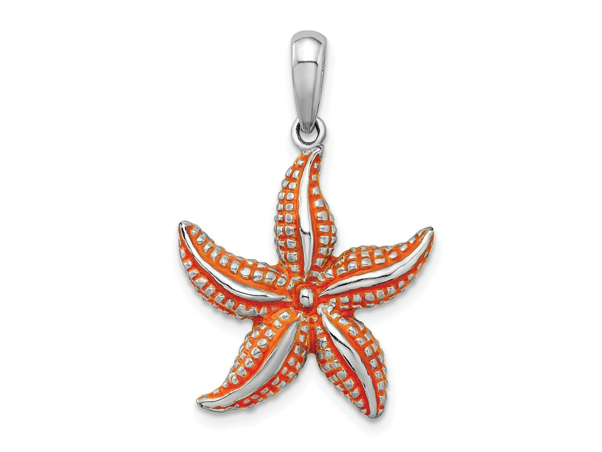 FJC Finejewelers 925 Sterling Silver Rhodium Plated Enameled Orange Starfish Charm 29 x 19 mm