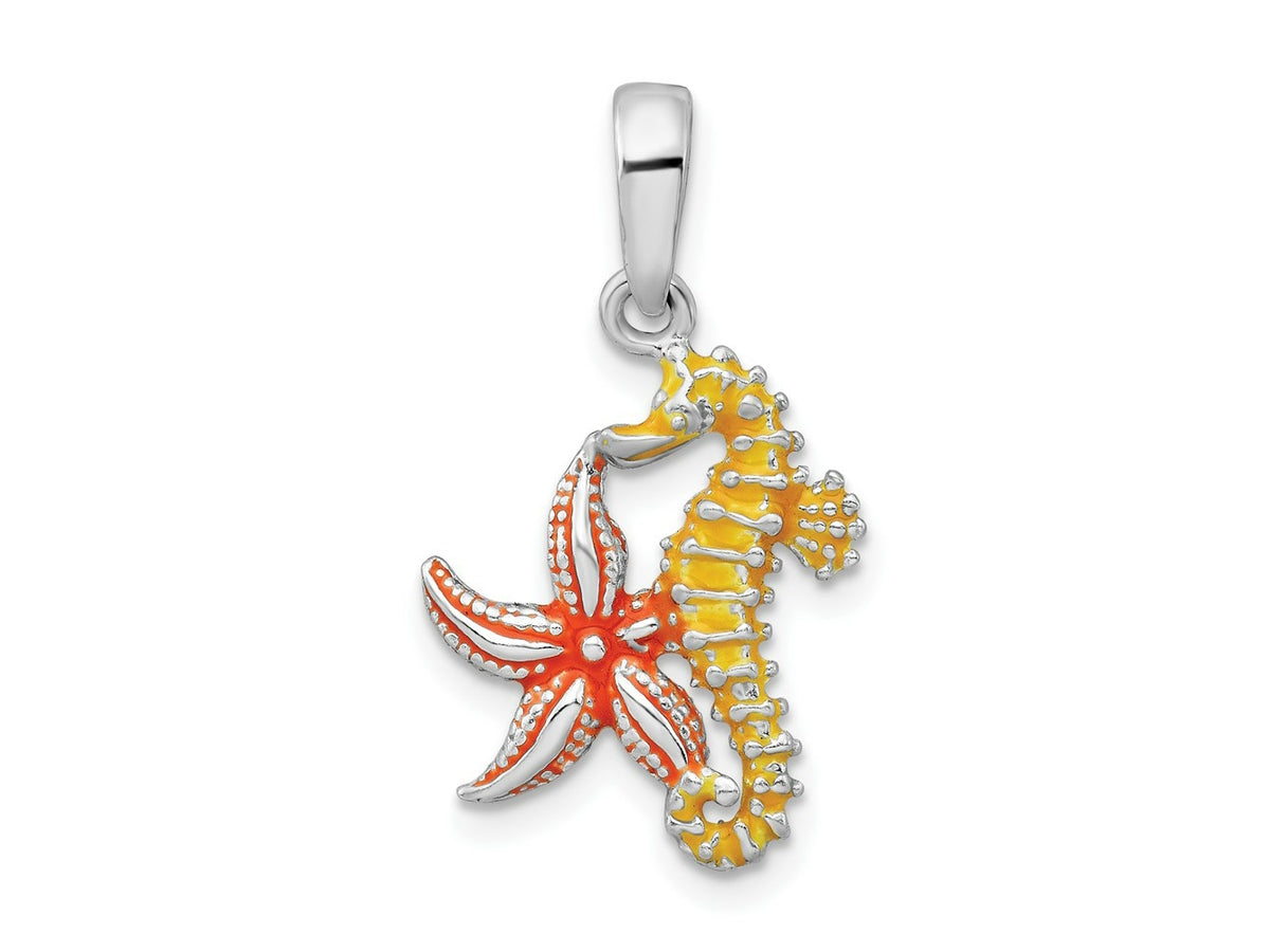 FJC Finejewelers 925 Sterling Silver Rhodium Plated Enameled Starfish/Seahorse Charm 24 x 13 mm