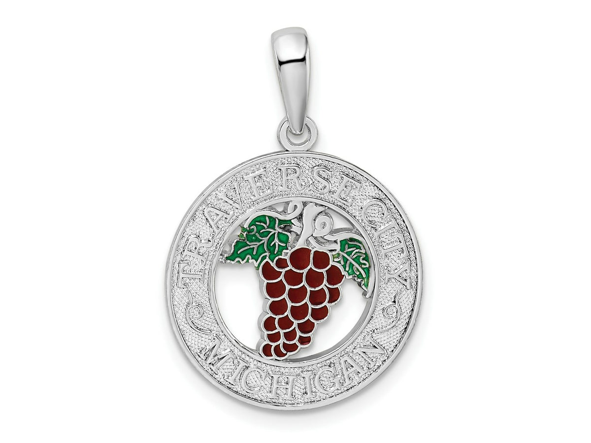 FJC Finejewelers 925 Sterling Silver Rhodium Plated Enamel Traverse City Mi with Grapes Charm 26 x 18 mm