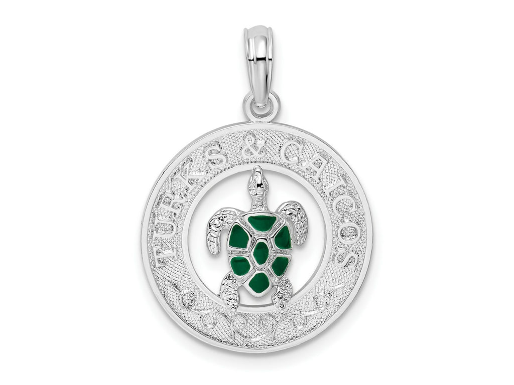 FJC Finejewelers 925 Sterling Silver Rhodium Plated Enameled Turks Caicos with Turtle Charm 25 x 18 mm