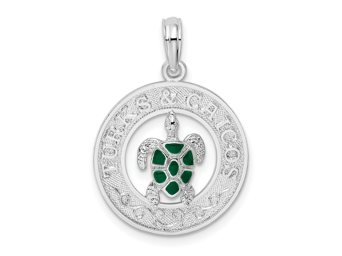 FJC Finejewelers 925 Sterling Silver Rhodium Plated Enameled Turks Caicos with Turtle Charm 25 x 18 mm