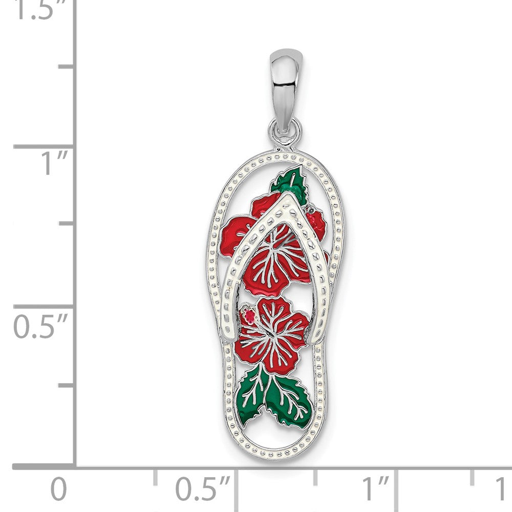 FJC Finejewelers 925 Sterling Silver Rhodium Plated Enamel Hibiscus Flower Flip-flop Charm 32 x 10 mm