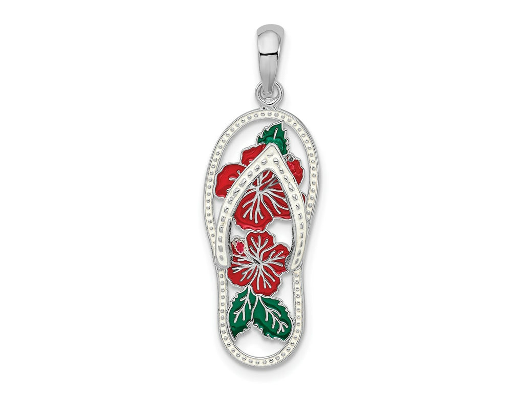 FJC Finejewelers 925 Sterling Silver Rhodium Plated Enamel Hibiscus Flower Flip-flop Charm 32 x 10 mm