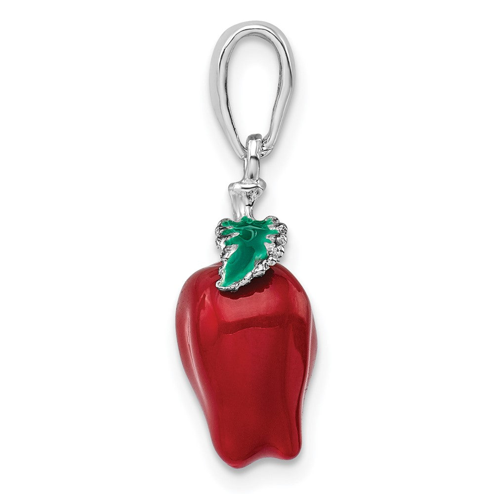 FJC Finejewelers 925 Sterling Silver Rhodium Plated Polished 3D Enameled Apple Charm 24 x 10 mm