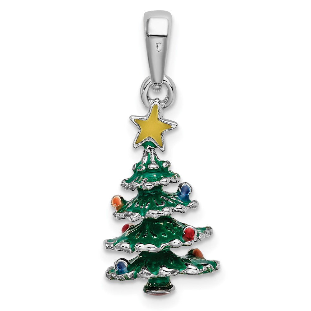 FJC Finejewelers 925 Sterling Silver Rhodium Plated 3D Enameled Christmas Tree Charm 10 mm
