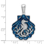 FJC Finejewelers 925 Sterling Silver Rhodium Plated Enameled Blue Shell with Seahorse Charm 38 x 25 mm