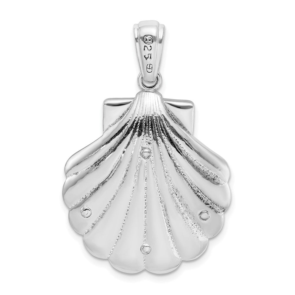 FJC Finejewelers 925 Sterling Silver Rhodium Plated Enameled Blue Shell with Seahorse Charm 38 x 25 mm