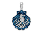 FJC Finejewelers 925 Sterling Silver Rhodium Plated Enameled Blue Shell with Seahorse Charm 38 x 25 mm