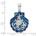 FJC Finejewelers 925 Sterling Silver Rhodium Plated Enameled Blue Shell with Turtle Charm 36 x 23 mm