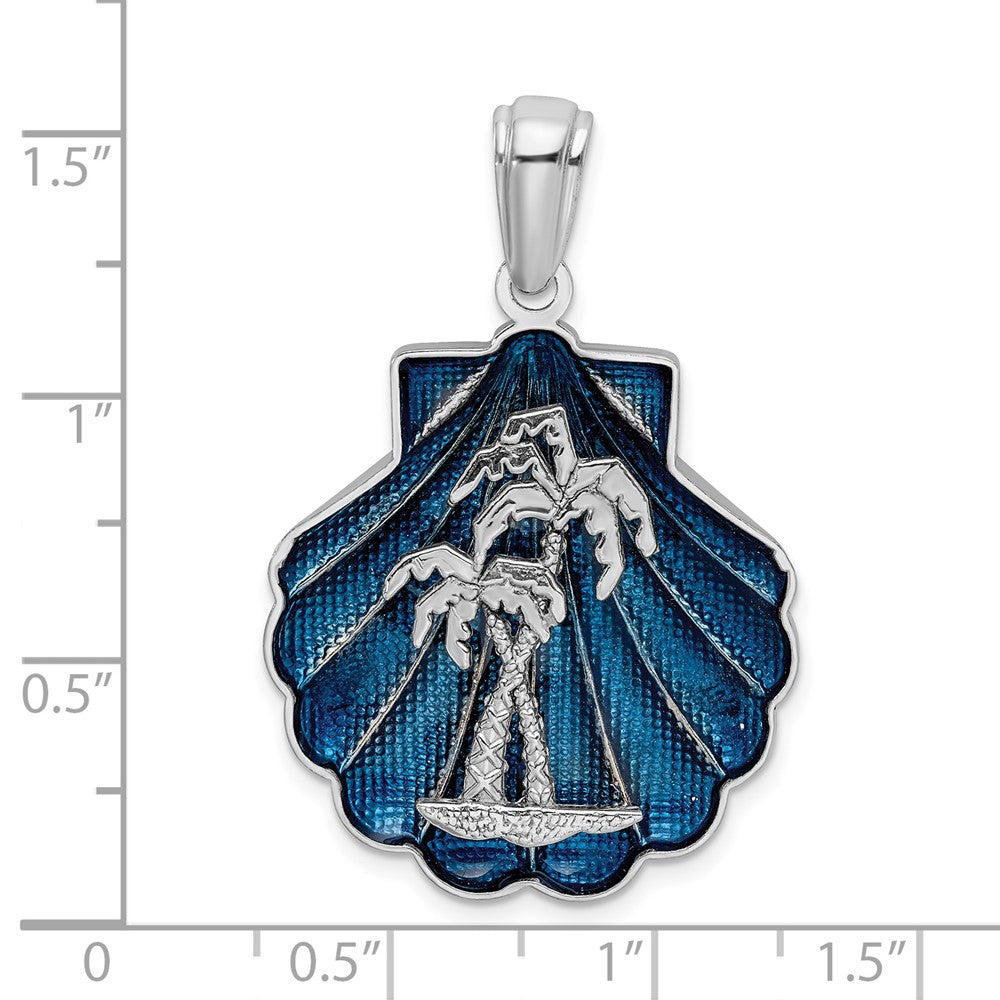FJC Finejewelers 925 Sterling Silver Rhodium Plated Enamel Blue Shell with Palm Trees Charm 38 x 25 mm