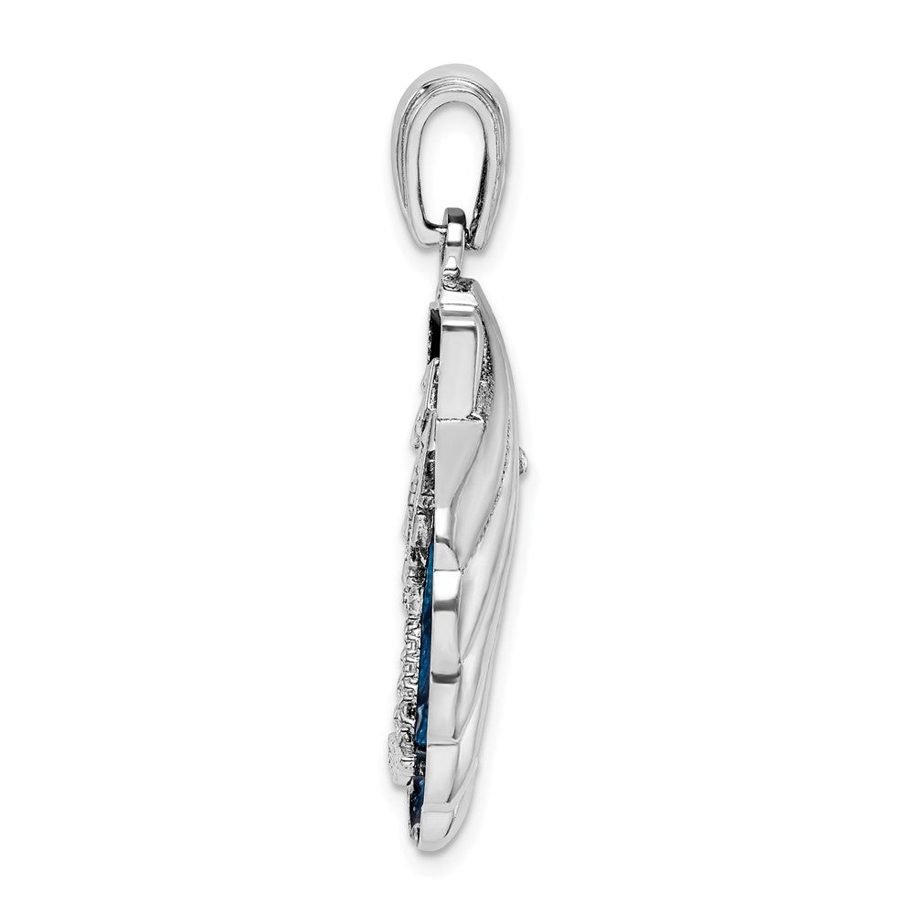 FJC Finejewelers 925 Sterling Silver Rhodium Plated Enamel Blue Shell with Palm Trees Charm 38 x 25 mm