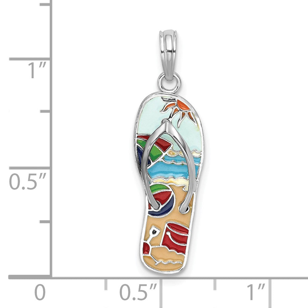 FJC Finejewelers 925 Sterling Silver Rhodium Plated 3D Enamel Beach Scene Flip-flop Charm 28 x 7 mm