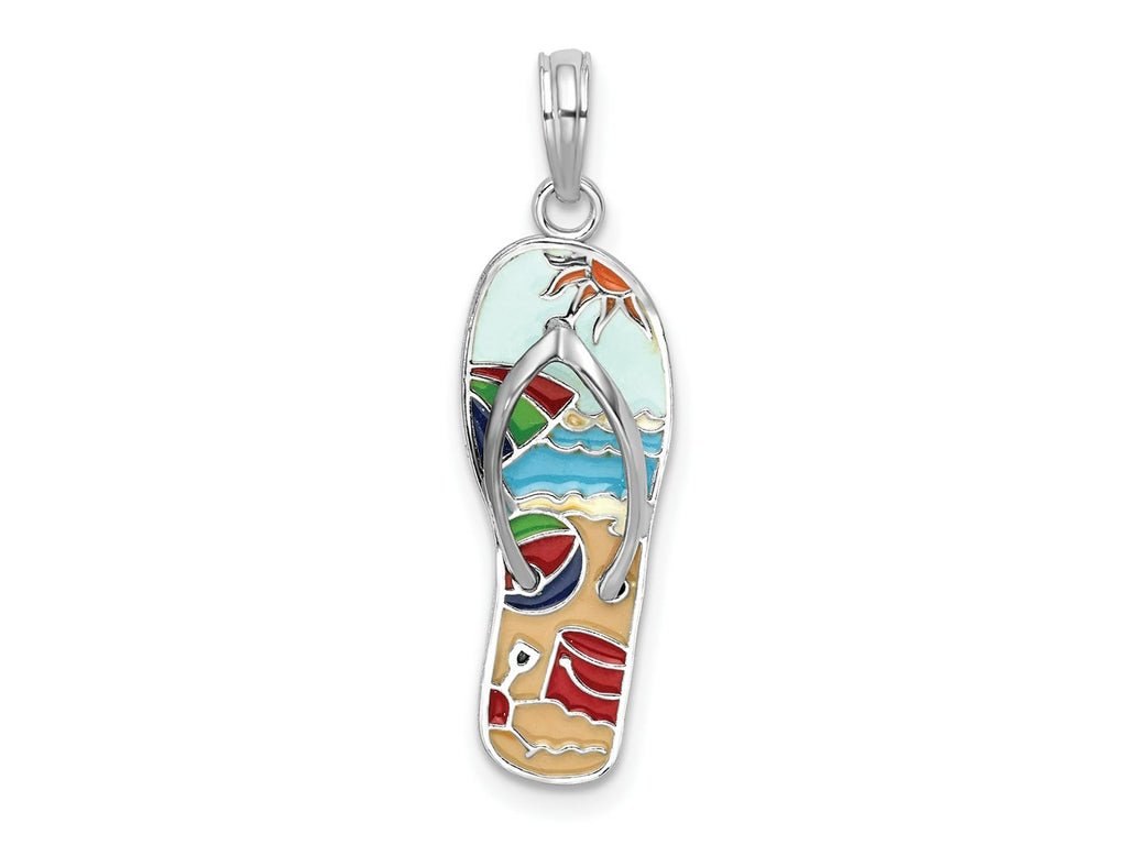 FJC Finejewelers 925 Sterling Silver Rhodium Plated 3D Enamel Beach Scene Flip-flop Charm 28 x 7 mm