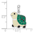 FJC Finejewelers 925 Sterling Silver Rhodium Plated Polished Enameled Green Turtle Charm 22 x 15 mm