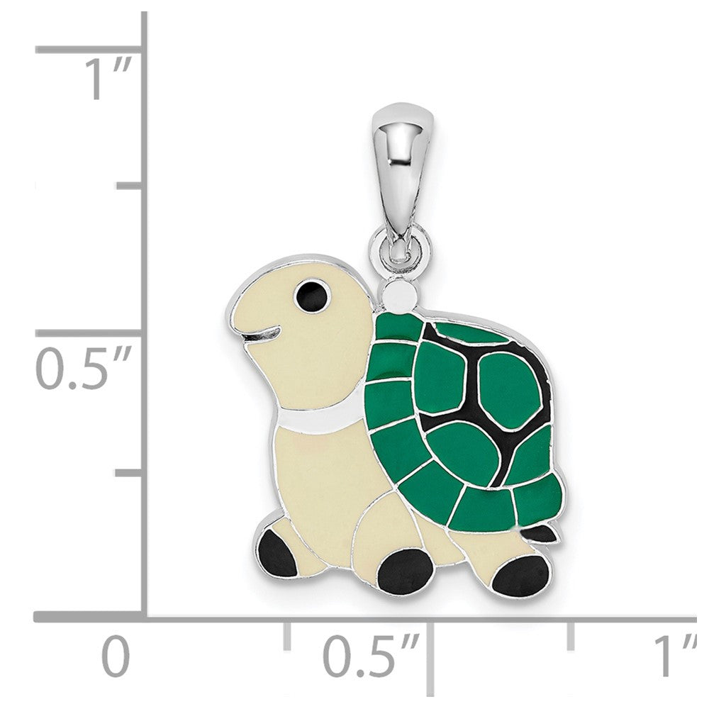 FJC Finejewelers 925 Sterling Silver Rhodium Plated Polished Enameled Green Turtle Charm 22 x 15 mm