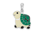 FJC Finejewelers 925 Sterling Silver Rhodium Plated Polished Enameled Green Turtle Charm 22 x 15 mm