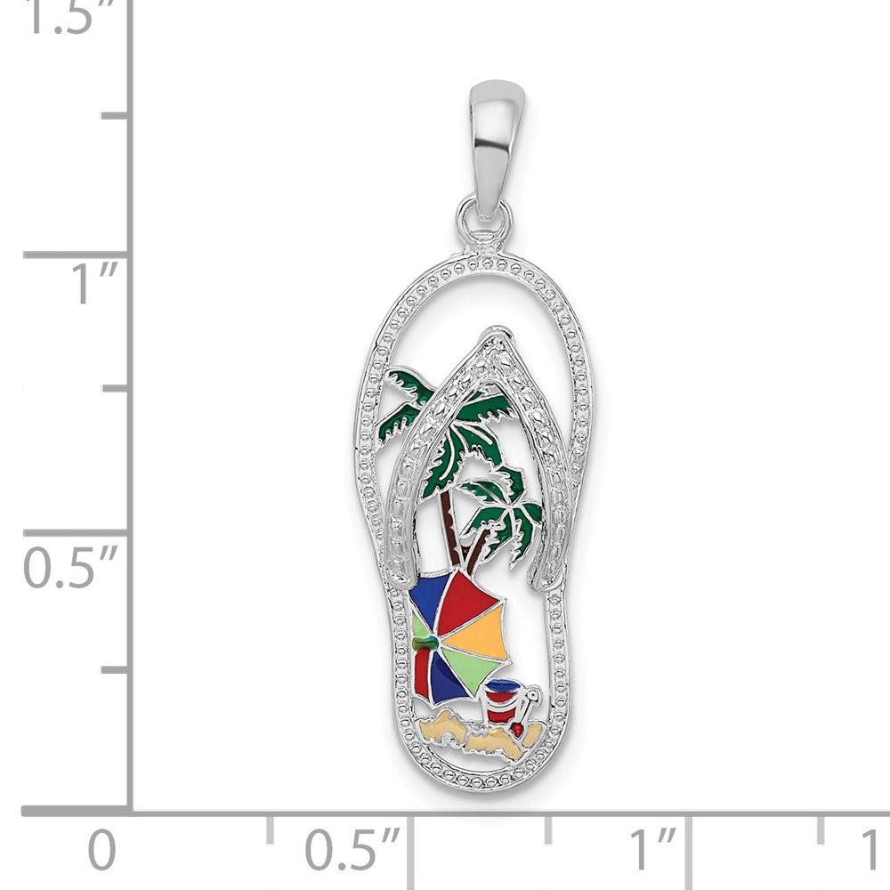 FJC Finejewelers 925 Sterling Silver Rhodium Plated Enameled Beach Scene Flip-flop Charm 32 x 10 mm