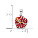 FJC Finejewelers 925 Sterling Silver Rhodium Plated Polished Enameled Red Hibiscus Charm 10 mm