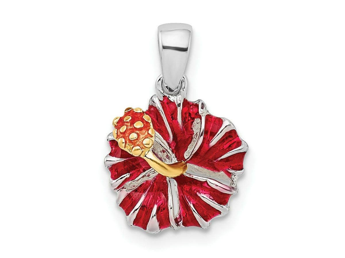 FJC Finejewelers 925 Sterling Silver Rhodium Plated Polished Enameled Red Hibiscus Charm 10 mm