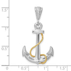 FJC Finejewelers 925 Silver and 14k Yellow Gold  Polished 3D Anchor with Rope Charm 37 x 20 mm