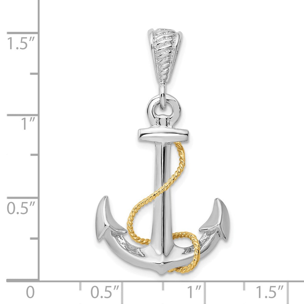 FJC Finejewelers 925 Silver and 14k Yellow Gold  Polished 3D Anchor with Rope Charm 37 x 20 mm