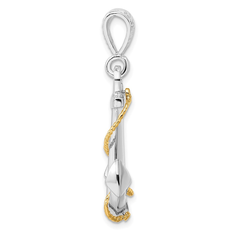 FJC Finejewelers 925 Silver and 14k Yellow Gold  Polished 3D Anchor with Rope Charm 37 x 20 mm