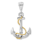 FJC Finejewelers 925 Silver and 14k Yellow Gold  Polished 3D Anchor with Rope Charm 37 x 20 mm