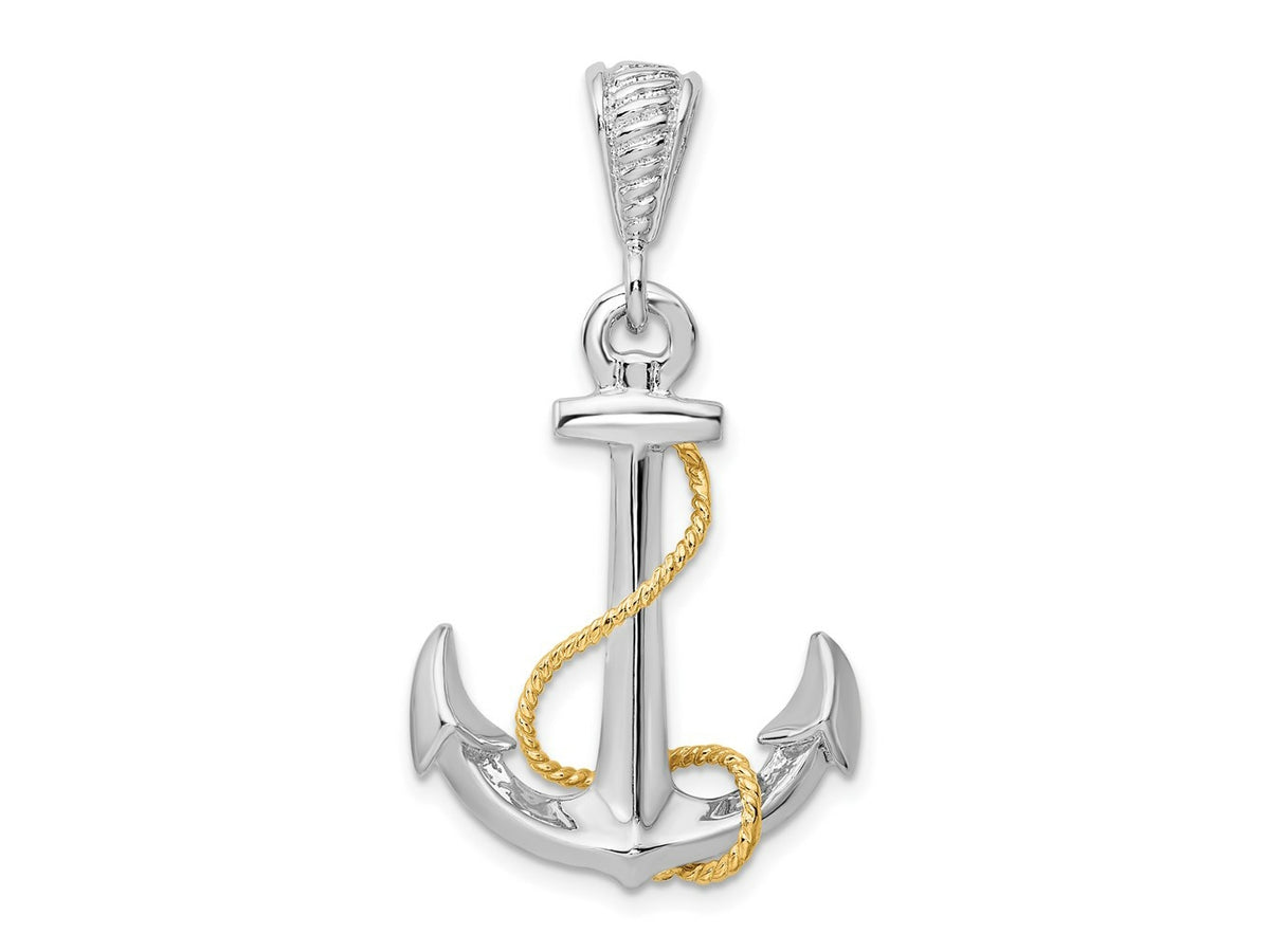 FJC Finejewelers 925 Silver and 14k Yellow Gold  Polished 3D Anchor with Rope Charm 37 x 20 mm