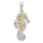 FJC Finejewelers 925 Silver and 14k Yellow Gold Rhodium Plated 3D Seahorse with Accent Charm 29 x 11 mm