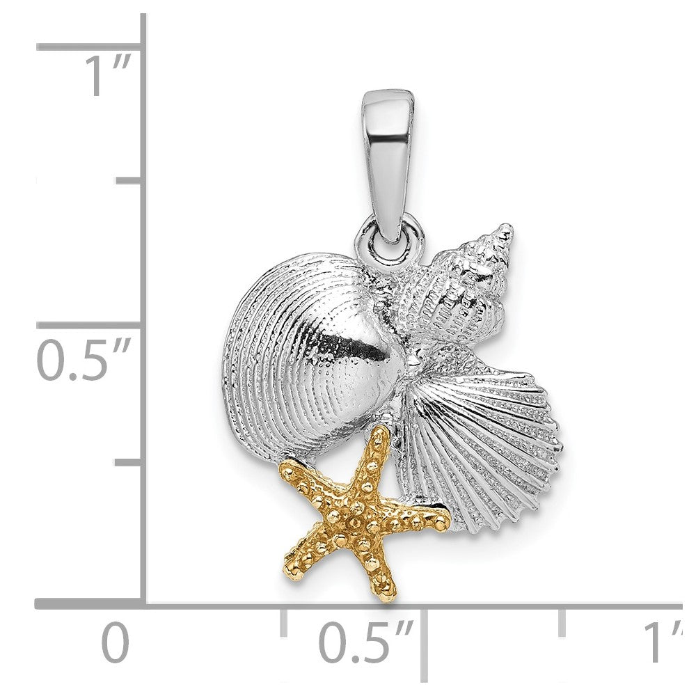 FJC Finejewelers 925 Silver and 14k Yellow Gold  Polished Shells with Starfish Charm 23 x 15 mm