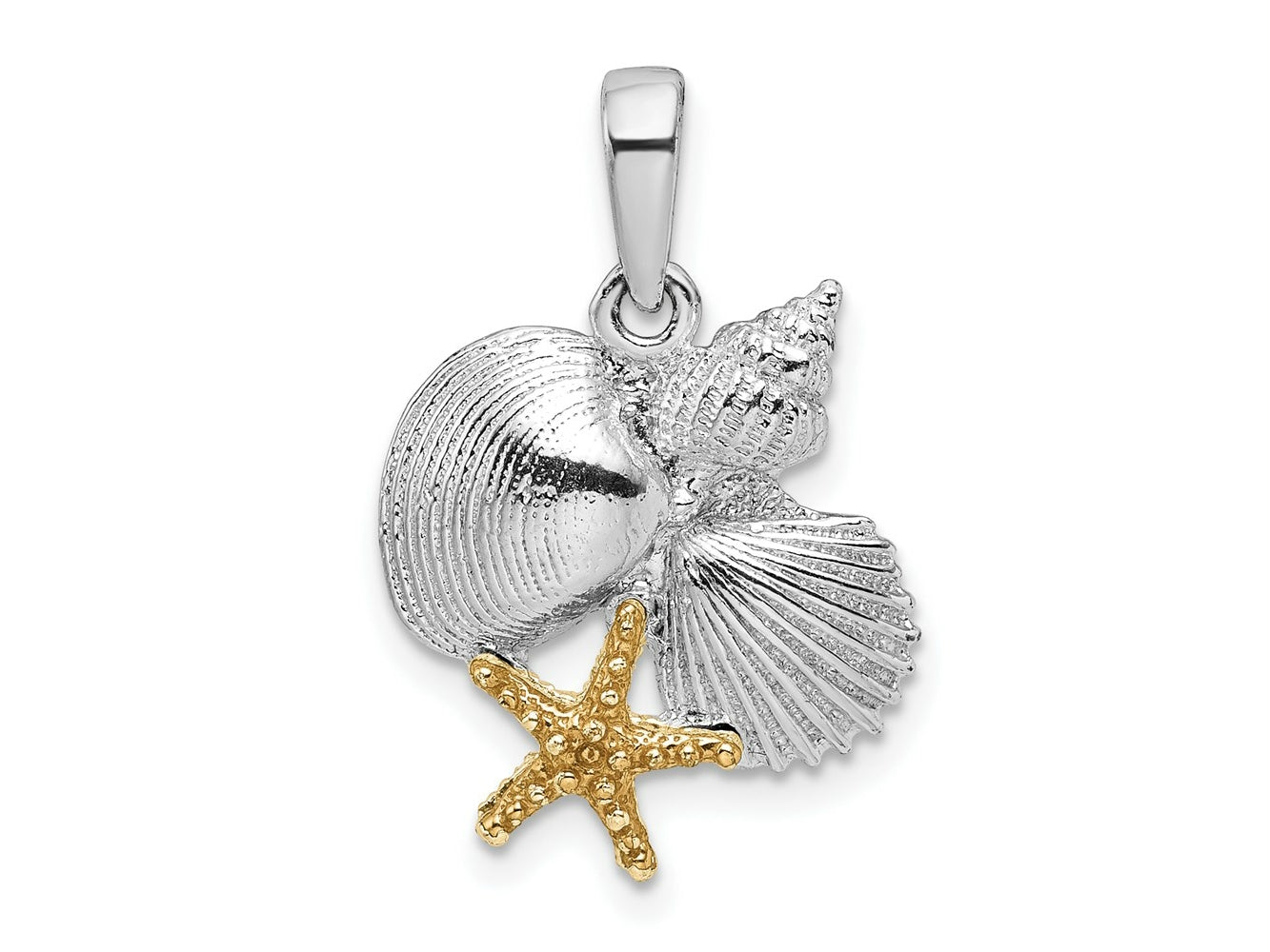 FJC Finejewelers 925 Silver and 14k Yellow Gold  Polished Shells with Starfish Charm 23 x 15 mm