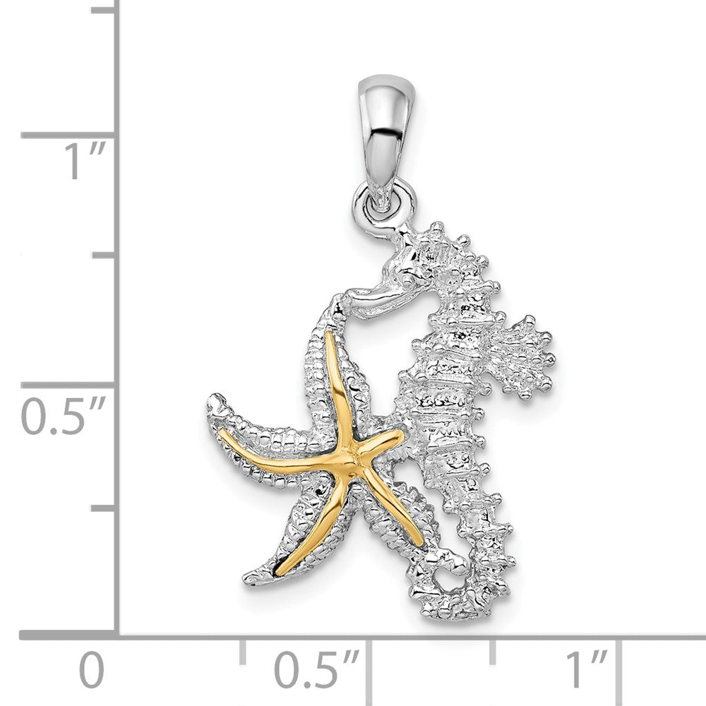 FJC Finejewelers 925 Silver and 14k Yellow Gold Rhodium Plated Seahorse/Starfish with Charm 28 x 18 mm