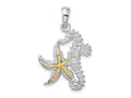 FJC Finejewelers 925 Silver and 14k Yellow Gold Rhodium Plated Seahorse/Starfish with Charm 28 x 18 mm