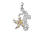 FJC Finejewelers 925 Silver and 14k Yellow Gold Rhodium Plated Seahorse/Starfish with Charm 28 x 18 mm