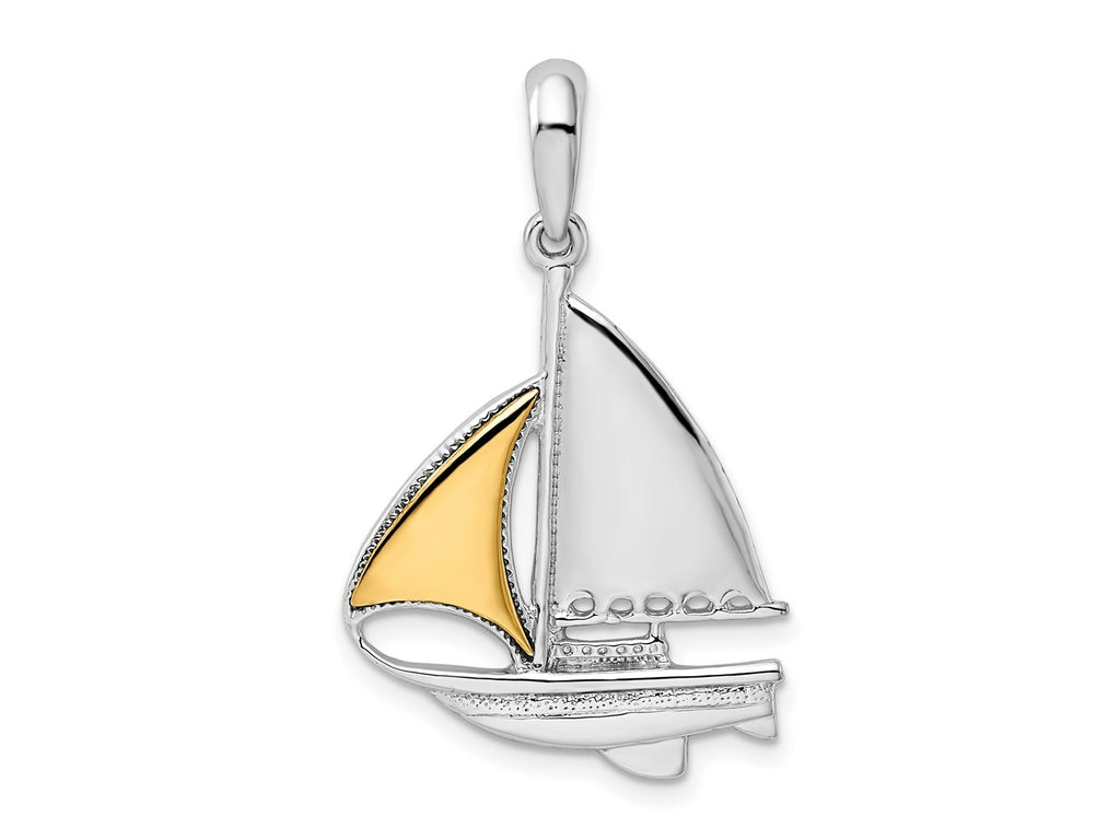 FJC Finejewelers 925 Silver and 14k Yellow Gold  Polished Sailboat with Sail Charm 33 x 20 mm