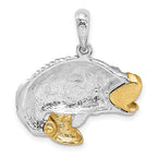 FJC Finejewelers 925 Silver and 14k Yellow Gold Accents  Jumping Bass Charm 28 x 26 mm