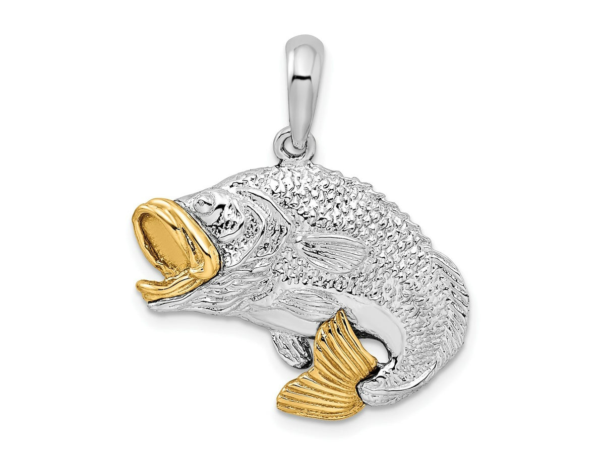 FJC Finejewelers 925 Silver and 14k Yellow Gold Accents  Jumping Bass Charm 28 x 26 mm
