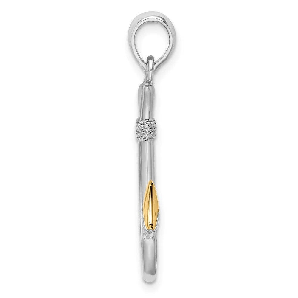 FJC Finejewelers 925 Silver and 14k Yellow Gold Rhodium Plated 3D Fish Hook with Accent Charm 30 x 12 mm