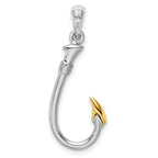 FJC Finejewelers 925 Silver and 14k Yellow Gold Rhodium Plated 3D Fish Hook with Accent Charm 30 x 12 mm