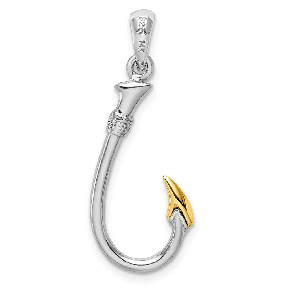 FJC Finejewelers 925 Silver and 14k Yellow Gold Rhodium Plated 3D Fish Hook with Accent Charm 30 x 12 mm