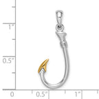 FJC Finejewelers 925 Silver and 14k Yellow Gold Rhodium Plated 3D Fish Hook with Accent Charm 30 x 12 mm
